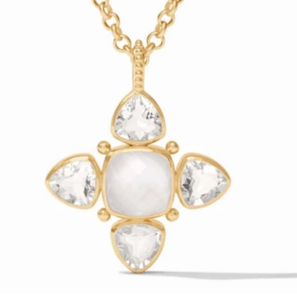 Aquitaine Cross Pendant Necklace. Iridescent & Clear Crystal